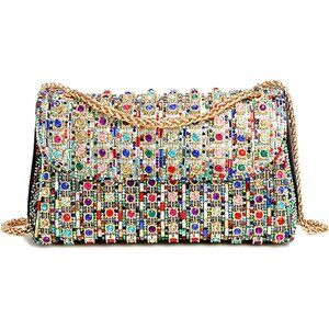 Multicolor Rhinestone Evening Bag with Spacious Design – Glam Up Your Look